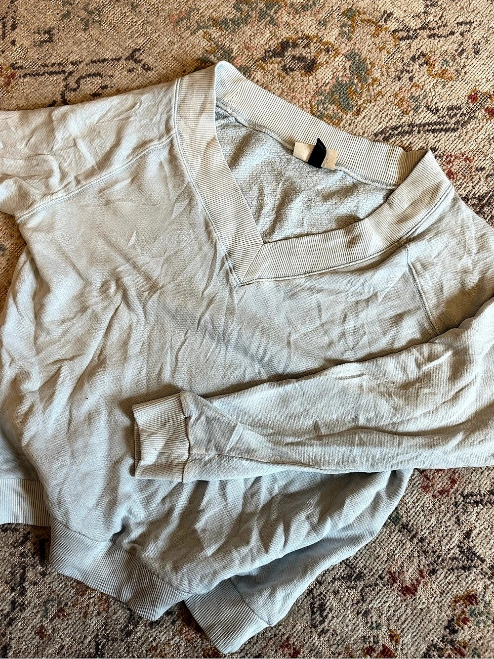 blue v-neck crew sweater